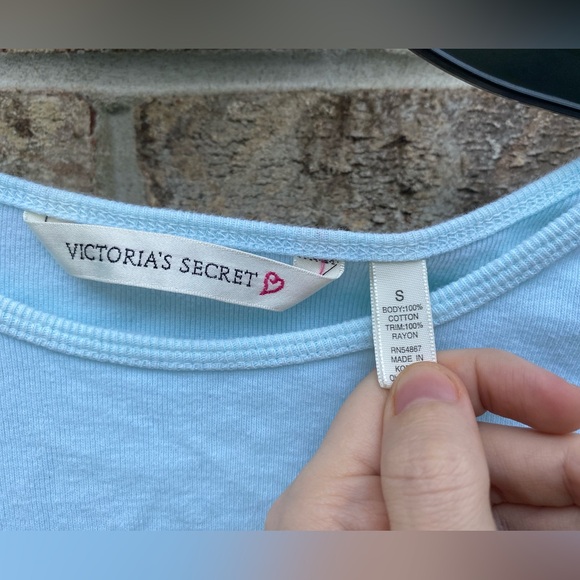 2000 Y2K Mint Green/Light Blue Heart Logo Victorias Secret Cropped Tshirt - Picture 16 of 16